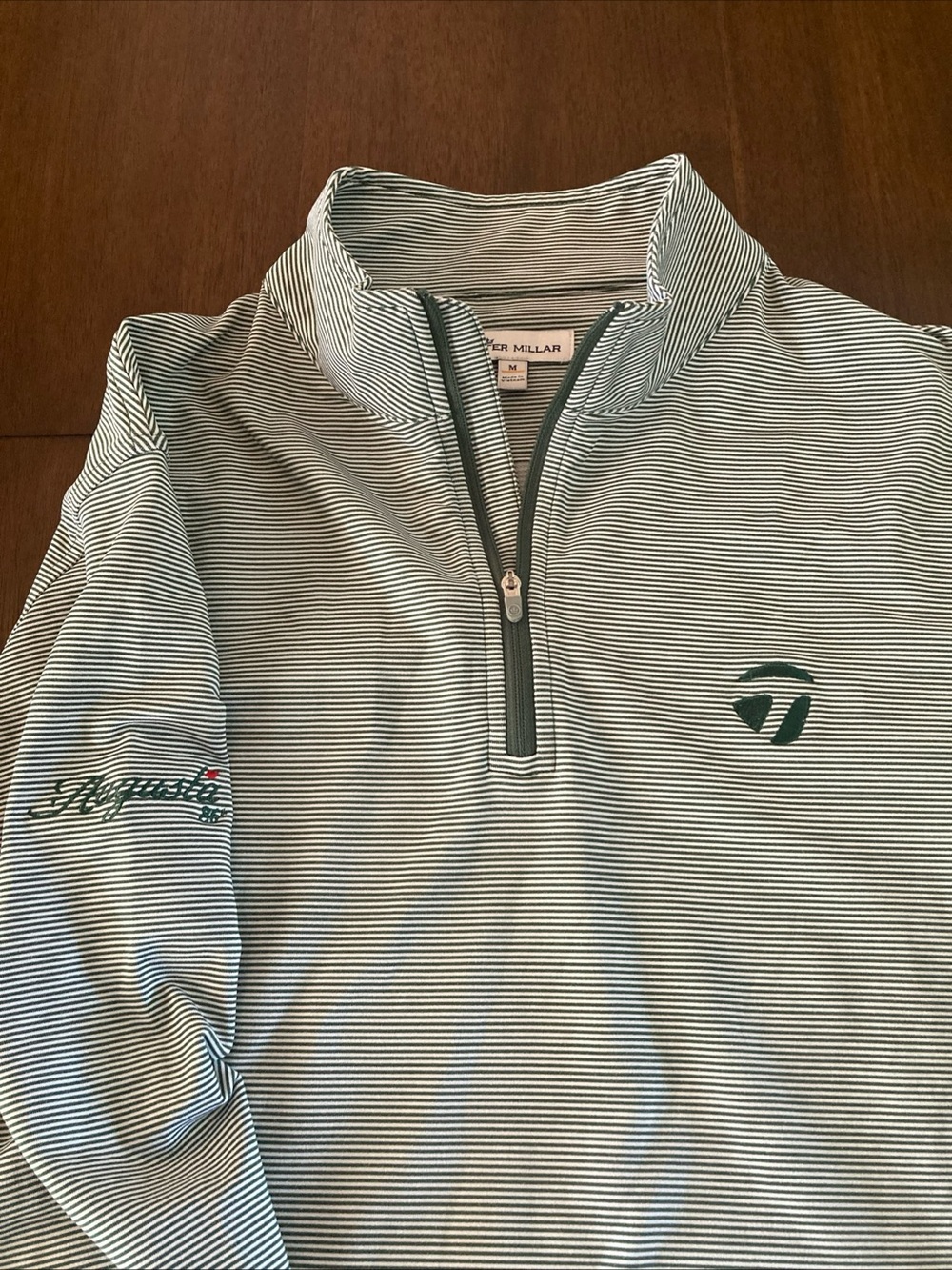 Peter Millar Augusta 86 TaylorMade Men’s Green Striped Quarter-Zip Golf Pullover